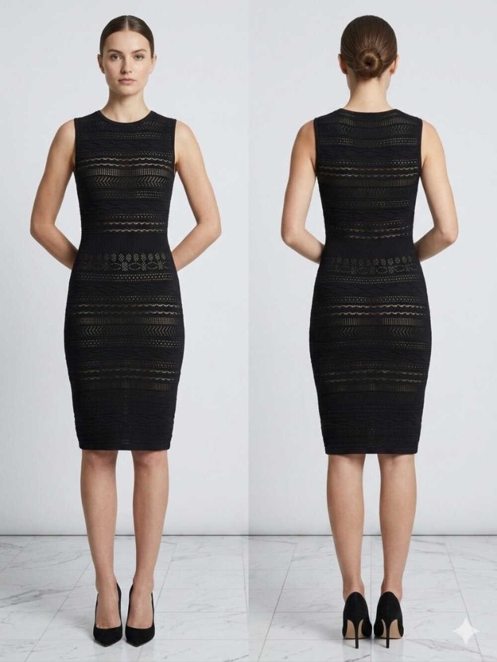 John & Jenn Black Cobra Shimmer Knit Midi Dress EUC